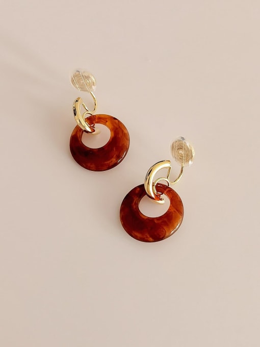 14k Gold Coffee [ ear clip] Brass Acrylic Geometric Vintage Drop Earring